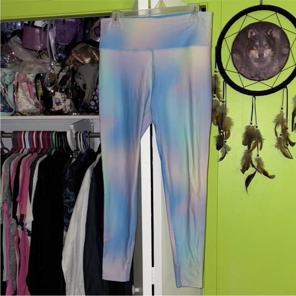 Reebok Ombré Pastel Rainbow Pink Blue Leggings L - Picture 2 of 4